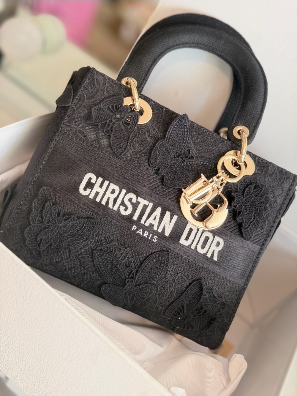 Inspired Black Embroidered Mini Tote